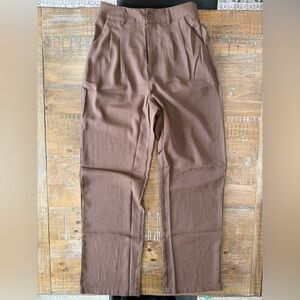 High-Rise Brown Pleated Trousers for Women Lightweight Spring Style